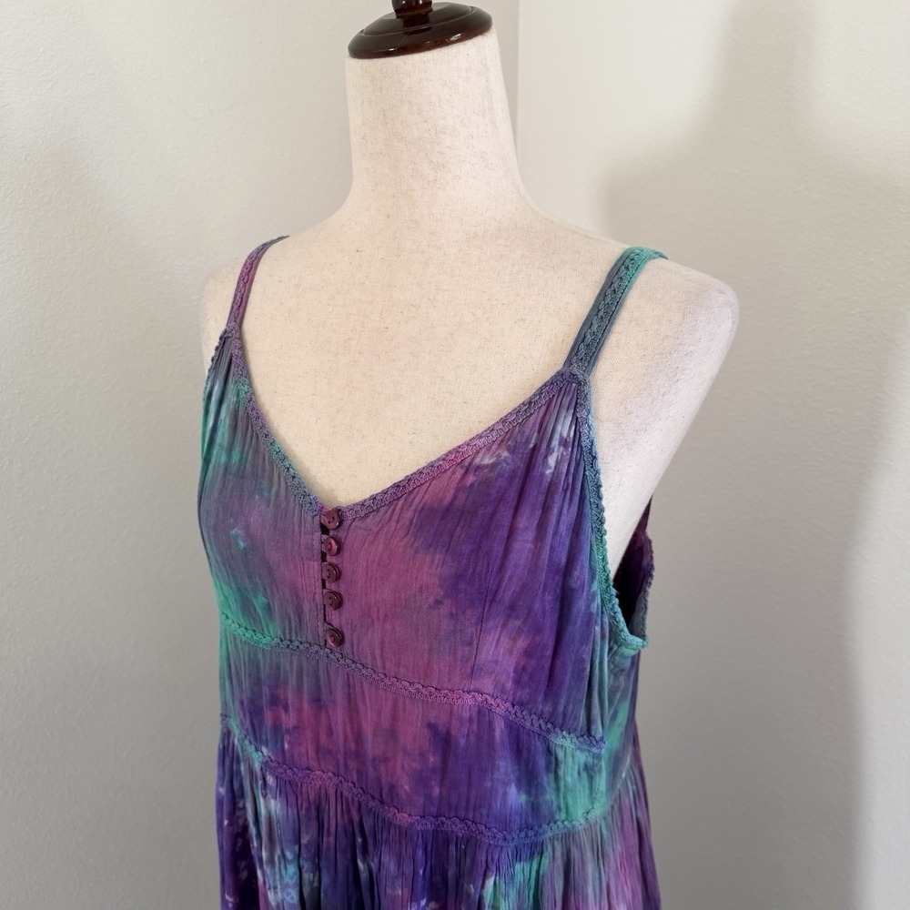 VTG Hibiscus Flower Dress Size Medium Purple Smocked Hawaiian Boho Peasant Fairy - Picture 5 of 9